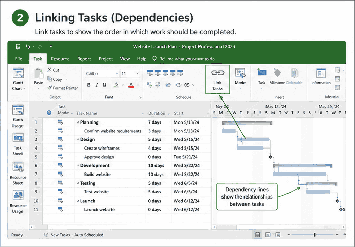 Link Tasks in Microsoft Project 2024