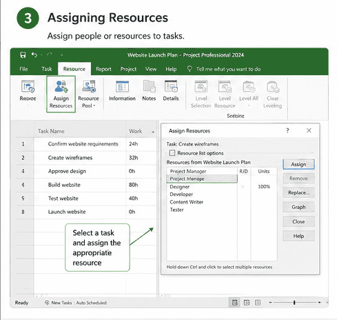 Assign Resources in Microsoft Project 2024