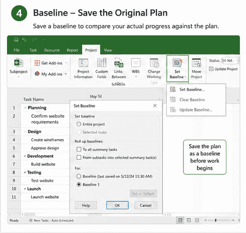 Set Baseline in Microsoft Project 2024