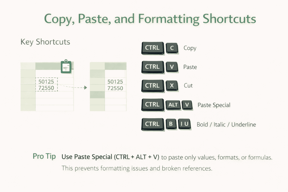 Copy, Paste, and Formatting Excel Shortcuts