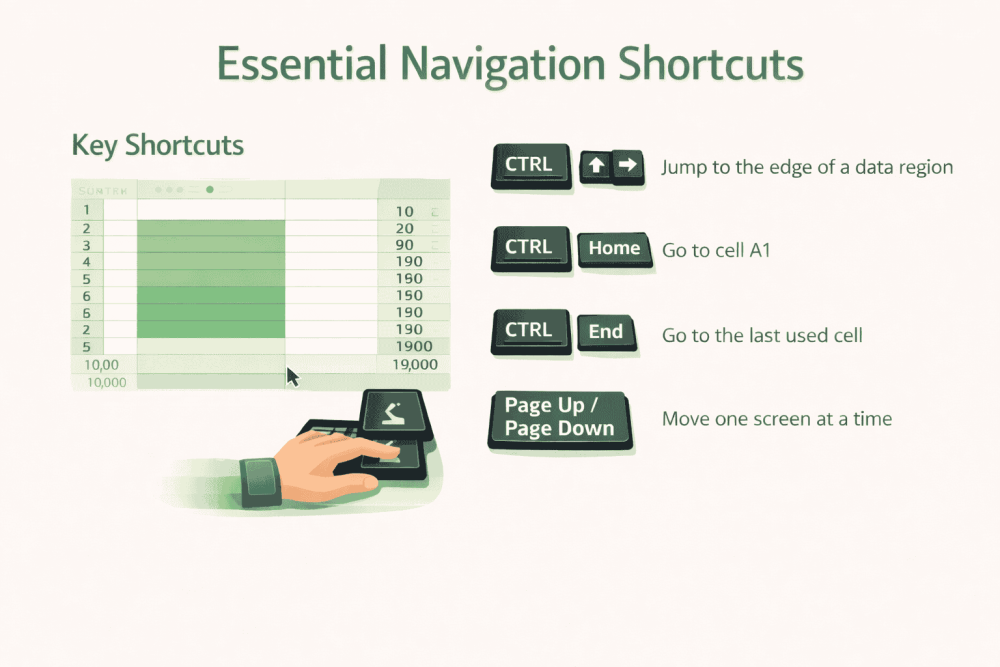 Essential Excel Navigation Shortcuts to Move Faster in Large Datasets