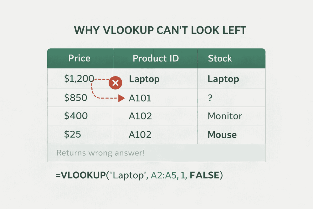 Why Excel VLOOKUP can't look left