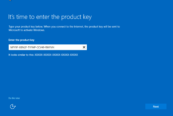 enter your valid Windows product key