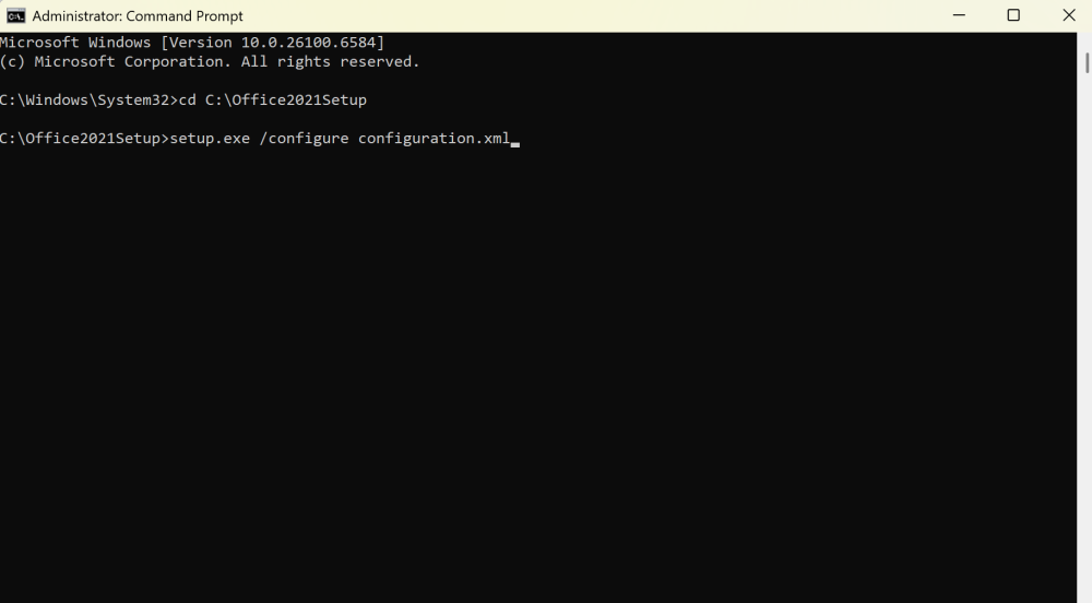 command prompt setup.exe /configure configuration.xml