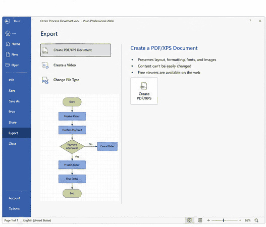 how to export visio diagram to pdf